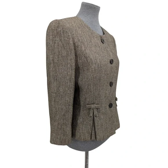 Professional Boss John Meyer Luxury Bronze Tweed Blazer Women 8 Peplum Bows - Picture 3 of 10